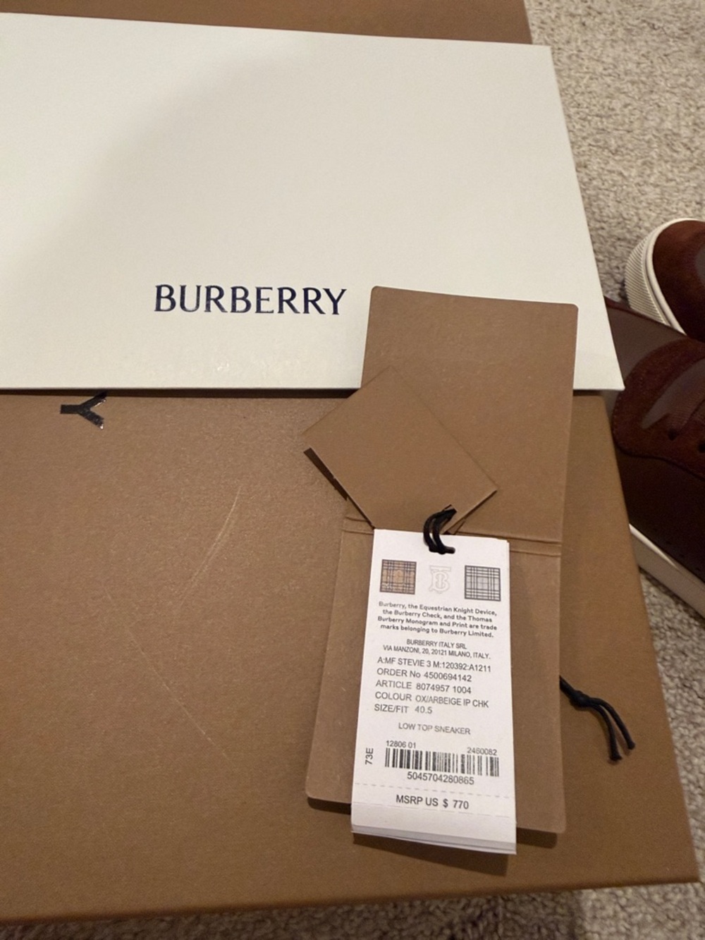 Burberry Brown Suede & Leather Men’s Low-Top Sneakers - Picture 10 of 10